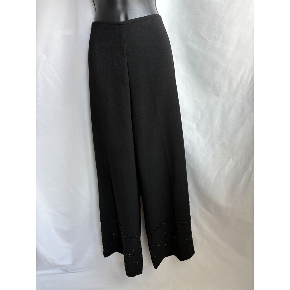 Sandra Darren Beaded Chiffon Pants Size 6 Black Wide Leg Party Event Classy